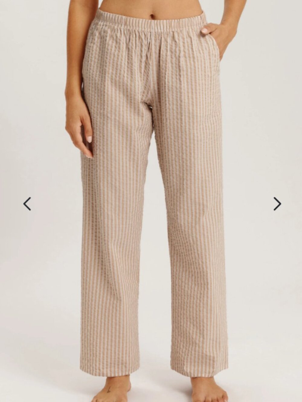 HANRO 74848 Striped Straight-Leg Cotton Lounge Pants Raffia Stripe Size L NWT